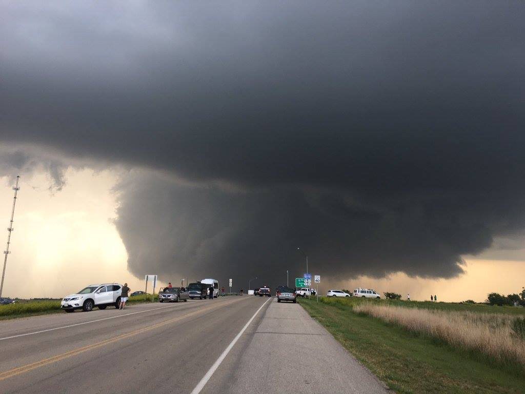 Large tornado near roadway